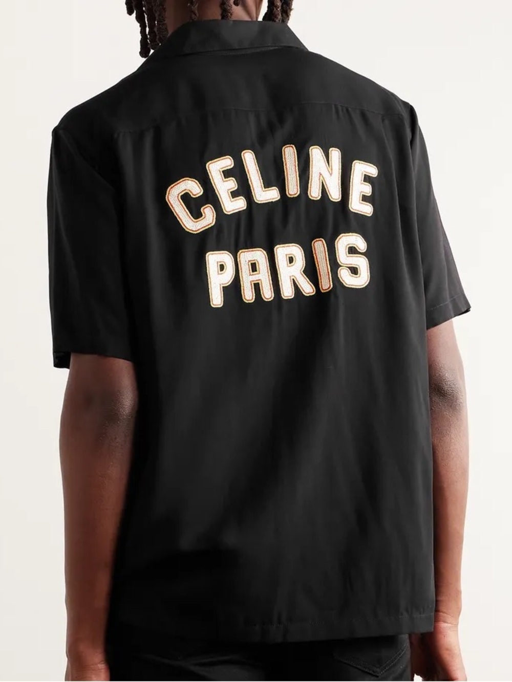 Celine Black Short-Sleeve Logo Satin Shirt